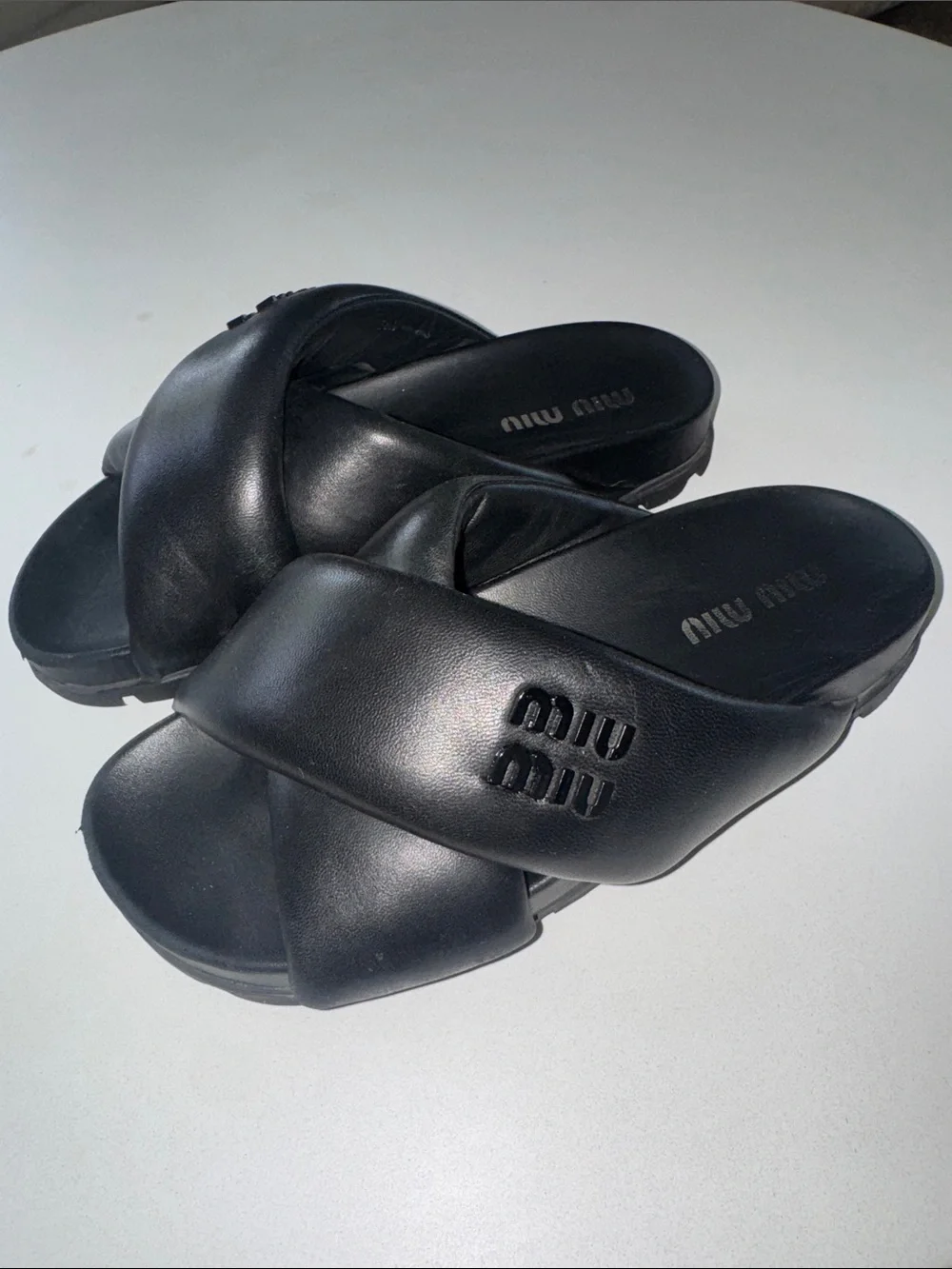 Miu Miu Black Padded Crisscross Slide Sandals